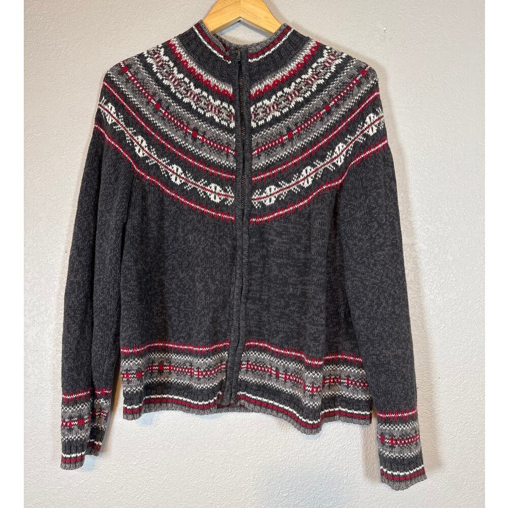Vintage Tiara International Nordic Fair Isle Full Zip Cardigan Sweater Size XL